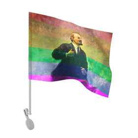Флаг для автомобиля с принтом Радужный Ленин в Петрозаводске, 100% полиэстер | Размер: 30*21 см | lenin | гомо | ильич | ленин | радуга | ретро | ссср | товарищ