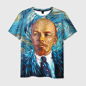 Мужская футболка 3D с принтом Ленин по мотивам Ван Гога в Петрозаводске, 100% полиэфир | прямой крой, круглый вырез горловины, длина до линии бедер | lenin | ван гог | ильич | ленин | ретро | ссср | товарищ