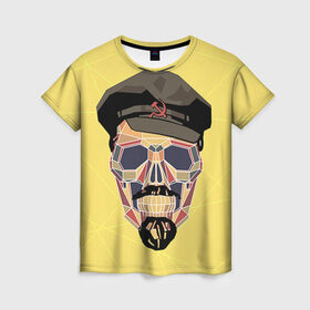 Женская футболка 3D с принтом Полигональный череп Ленина в Петрозаводске, 100% полиэфир ( синтетическое хлопкоподобное полотно) | прямой крой, круглый вырез горловины, длина до линии бедер | lenin | ильич | ленин | полигональный череп | ретро | ссср | товарищ | череп