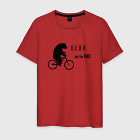 Мужская футболка хлопок с принтом Мишка на велосипеде в Петрозаводске, 100% хлопок | прямой крой, круглый вырез горловины, длина до линии бедер, слегка спущенное плечо. | 