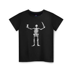 Детская футболка хлопок с принтом Black Sails Pirate Flag в Петрозаводске, 100% хлопок | круглый вырез горловины, полуприлегающий силуэт, длина до линии бедер | Тематика изображения на принте: скелет