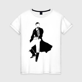 Женская футболка хлопок с принтом Black Sails Pirate в Петрозаводске, 100% хлопок | прямой крой, круглый вырез горловины, длина до линии бедер, слегка спущенное плечо | пират