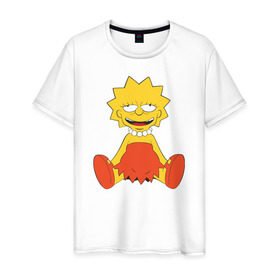 Мужская футболка хлопок с принтом Lisa Simpson happy в Петрозаводске, 100% хлопок | прямой крой, круглый вырез горловины, длина до линии бедер, слегка спущенное плечо. | 