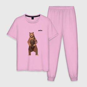 Мужская пижама хлопок с принтом Медведь Plan B №2 (чёрный) в Петрозаводске, 100% хлопок | брюки и футболка прямого кроя, без карманов, на брюках мягкая резинка на поясе и по низу штанин
 | Тематика изображения на принте: planb | кальян | медведь | на макете изображен бурый медведь с кальяном | планб