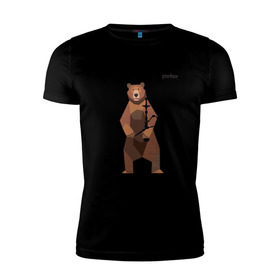 Мужская футболка премиум с принтом Медведь Plan B №2 (чёрный) в Петрозаводске, 92% хлопок, 8% лайкра | приталенный силуэт, круглый вырез ворота, длина до линии бедра, короткий рукав | Тематика изображения на принте: planb | кальян | медведь | на макете изображен бурый медведь с кальяном | планб