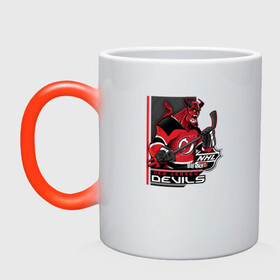 Кружка хамелеон с принтом New Jersey Devils в Петрозаводске, керамика | меняет цвет при нагревании, емкость 330 мл | new jersey devils | nhl | спорт | хоккей