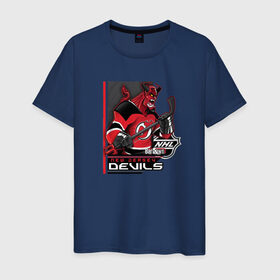 Мужская футболка хлопок с принтом New Jersey Devils в Петрозаводске, 100% хлопок | прямой крой, круглый вырез горловины, длина до линии бедер, слегка спущенное плечо. | new jersey devils | nhl | спорт | хоккей