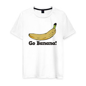 Мужская футболка хлопок с принтом Go Banana! в Петрозаводске, 100% хлопок | прямой крой, круглый вырез горловины, длина до линии бедер, слегка спущенное плечо. | 