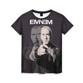 Женская футболка 3D с принтом Eminem в Петрозаводске, 100% полиэфир ( синтетическое хлопкоподобное полотно) | прямой крой, круглый вырез горловины, длина до линии бедер | eminem | music | rap | музыка | реп | эминем