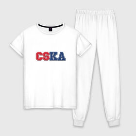 Женская пижама хлопок с принтом CSKA в Петрозаводске, 100% хлопок | брюки и футболка прямого кроя, без карманов, на брюках мягкая резинка на поясе и по низу штанин | 