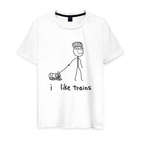 Мужская футболка хлопок с принтом Я люблю поезда в Петрозаводске, 100% хлопок | прямой крой, круглый вырез горловины, длина до линии бедер, слегка спущенное плечо. | вагоны | метро | поезд | транспорт | человечек