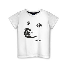 Детская футболка хлопок с принтом doge wow в Петрозаводске, 100% хлопок | круглый вырез горловины, полуприлегающий силуэт, длина до линии бедер | doge wow собака воу вау дог