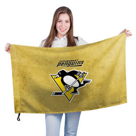 Флаг 3D с принтом Pittsburgh Pinguins в Петрозаводске, 100% полиэстер | плотность ткани — 95 г/м2, размер — 67 х 109 см. Принт наносится с одной стороны | nhl | pittsburgh pinguins | спорт | хоккей