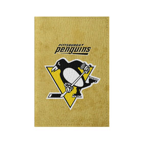 Обложка для паспорта матовая кожа с принтом Pittsburgh Pinguins в Петрозаводске, натуральная матовая кожа | размер 19,3 х 13,7 см; прозрачные пластиковые крепления | nhl | pittsburgh pinguins | спорт | хоккей