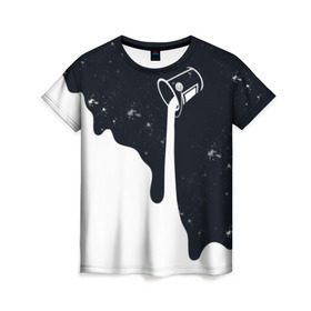 Женская футболка 3D с принтом Черно-белый в Петрозаводске, 100% полиэфир ( синтетическое хлопкоподобное полотно) | прямой крой, круглый вырез горловины, длина до линии бедер | брызги | ведро | космос | краска | черно белый