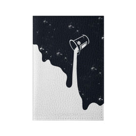Обложка для паспорта матовая кожа с принтом Черно-белый в Петрозаводске, натуральная матовая кожа | размер 19,3 х 13,7 см; прозрачные пластиковые крепления | Тематика изображения на принте: брызги | ведро | космос | краска | черно белый