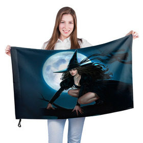 Флаг 3D с принтом Ведьма в Петрозаводске, 100% полиэстер | плотность ткани — 95 г/м2, размер — 67 х 109 см. Принт наносится с одной стороны | halloween | ведьма | праздник | тыква | хэллоуин