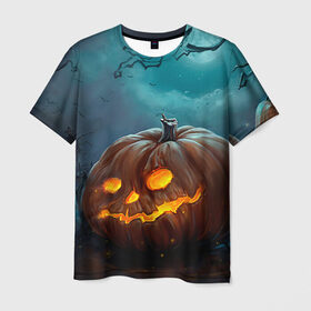 Мужская футболка 3D с принтом Тыква в Петрозаводске, 100% полиэфир | прямой крой, круглый вырез горловины, длина до линии бедер | halloween | праздник | тыква | хэллоуин