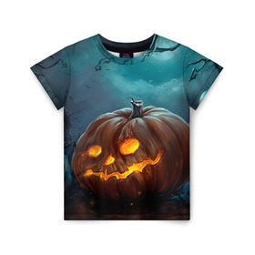 Детская футболка 3D с принтом Тыква в Петрозаводске, 100% гипоаллергенный полиэфир | прямой крой, круглый вырез горловины, длина до линии бедер, чуть спущенное плечо, ткань немного тянется | Тематика изображения на принте: halloween | праздник | тыква | хэллоуин