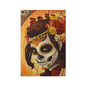 Обложка для паспорта матовая кожа с принтом Девушка. Сахарный череп в Петрозаводске, натуральная матовая кожа | размер 19,3 х 13,7 см; прозрачные пластиковые крепления | halloween | девушка | праздник | сахарный череп | тыква | хэллоуин | череп