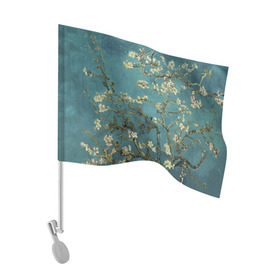 Флаг для автомобиля с принтом Цветущая ветка миндаля в Петрозаводске, 100% полиэстер | Размер: 30*21 см | вишня | цветы