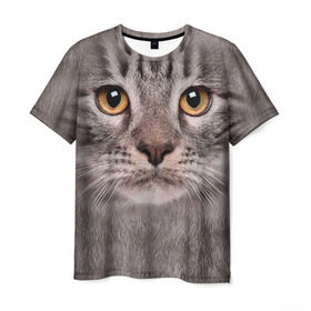 Мужская футболка 3D с принтом Котик в Петрозаводске, 100% полиэфир | прямой крой, круглый вырез горловины, длина до линии бедер | животное | киса | кот | котик | кошка