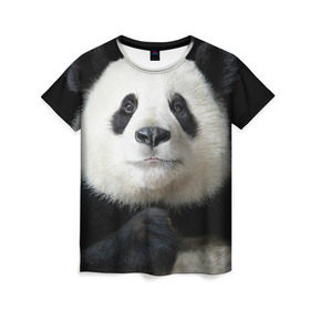 Женская футболка 3D с принтом Панда в Петрозаводске, 100% полиэфир ( синтетическое хлопкоподобное полотно) | прямой крой, круглый вырез горловины, длина до линии бедер | панда