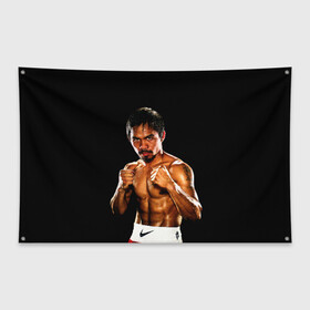 Флаг-баннер с принтом Менни Пакьяо в Петрозаводске, 100% полиэстер | размер 67 х 109 см, плотность ткани — 95 г/м2; по краям флага есть четыре люверса для крепления | boxing | manny | pacquiao | бокс | боксер | знаменитость | мэнни | мэнни пакьяо | спорт