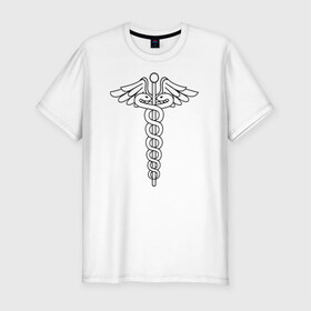 Мужская футболка премиум с принтом Эмблема в Петрозаводске, 92% хлопок, 8% лайкра | приталенный силуэт, круглый вырез ворота, длина до линии бедра, короткий рукав | doctor | medic | medicine | врач | доктор | медицина