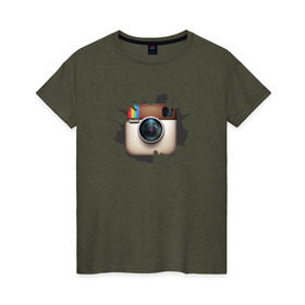 Женская футболка хлопок с принтом Instagram в Петрозаводске, 100% хлопок | прямой крой, круглый вырез горловины, длина до линии бедер, слегка спущенное плечо | инстаграм