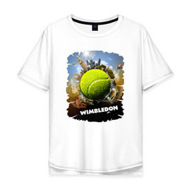 Мужская футболка хлопок Oversize с принтом Уимблдон (Wimbledon) в Петрозаводске, 100% хлопок | свободный крой, круглый ворот, “спинка” длиннее передней части | Тематика изображения на принте: wimbledon | англия | большой теннис | великобритания | теннисный мяч | уимблдон