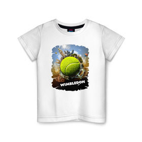 Детская футболка хлопок с принтом Уимблдон (Wimbledon) в Петрозаводске, 100% хлопок | круглый вырез горловины, полуприлегающий силуэт, длина до линии бедер | wimbledon | англия | большой теннис | великобритания | теннисный мяч | уимблдон