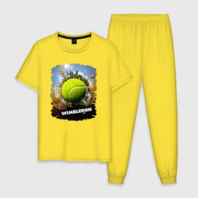 Мужская пижама хлопок с принтом Уимблдон (Wimbledon) в Петрозаводске, 100% хлопок | брюки и футболка прямого кроя, без карманов, на брюках мягкая резинка на поясе и по низу штанин
 | wimbledon | англия | большой теннис | великобритания | теннисный мяч | уимблдон
