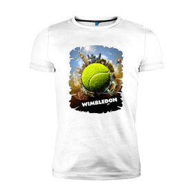 Мужская футболка премиум с принтом Уимблдон (Wimbledon) в Петрозаводске, 92% хлопок, 8% лайкра | приталенный силуэт, круглый вырез ворота, длина до линии бедра, короткий рукав | Тематика изображения на принте: wimbledon | англия | большой теннис | великобритания | теннисный мяч | уимблдон