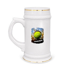 Кружка пивная с принтом Уимблдон (Wimbledon) в Петрозаводске,  керамика (Материал выдерживает высокую температуру, стоит избегать резкого перепада температур) |  объем 630 мл | wimbledon | англия | большой теннис | великобритания | теннисный мяч | уимблдон