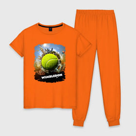 Женская пижама хлопок с принтом Уимблдон (Wimbledon) в Петрозаводске, 100% хлопок | брюки и футболка прямого кроя, без карманов, на брюках мягкая резинка на поясе и по низу штанин | wimbledon | англия | большой теннис | великобритания | теннисный мяч | уимблдон