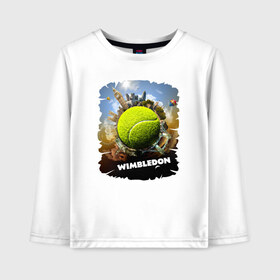 Детский лонгслив хлопок с принтом Уимблдон (Wimbledon) в Петрозаводске, 100% хлопок | круглый вырез горловины, полуприлегающий силуэт, длина до линии бедер | wimbledon | англия | большой теннис | великобритания | теннисный мяч | уимблдон