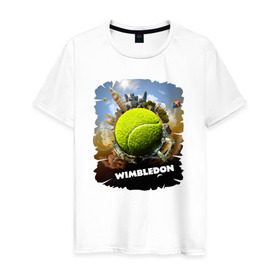 Мужская футболка хлопок с принтом Уимблдон (Wimbledon) в Петрозаводске, 100% хлопок | прямой крой, круглый вырез горловины, длина до линии бедер, слегка спущенное плечо. | wimbledon | англия | большой теннис | великобритания | теннисный мяч | уимблдон