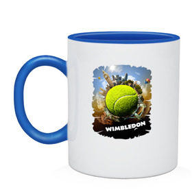 Кружка двухцветная с принтом Уимблдон (Wimbledon) в Петрозаводске, керамика | объем — 330 мл, диаметр — 80 мм. Цветная ручка и кайма сверху, в некоторых цветах — вся внутренняя часть | wimbledon | англия | большой теннис | великобритания | теннисный мяч | уимблдон