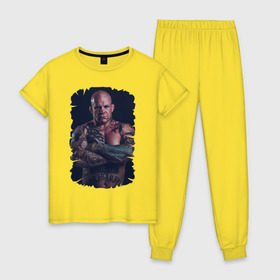 Женская пижама хлопок с принтом Jeff Monson (MMA) в Петрозаводске, 100% хлопок | брюки и футболка прямого кроя, без карманов, на брюках мягкая резинка на поясе и по низу штанин | ufc