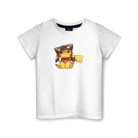 Детская футболка хлопок с принтом Пикачу в Петрозаводске, 100% хлопок | круглый вырез горловины, полуприлегающий силуэт, длина до линии бедер | pokemons | покемоны