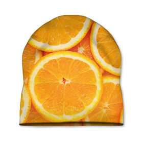 Шапка 3D с принтом Апельсин в Петрозаводске, 100% полиэстер | универсальный размер, печать по всей поверхности изделия | Тематика изображения на принте: апельсин | еда | лимон | фрукт
