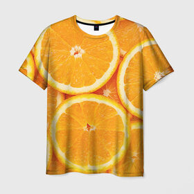Мужская футболка 3D с принтом Апельсин в Петрозаводске, 100% полиэфир | прямой крой, круглый вырез горловины, длина до линии бедер | апельсин | еда | лимон | фрукт