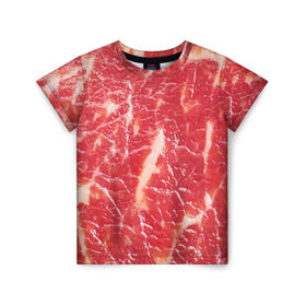 Детская футболка 3D с принтом Мясо в Петрозаводске, 100% гипоаллергенный полиэфир | прямой крой, круглый вырез горловины, длина до линии бедер, чуть спущенное плечо, ткань немного тянется | бекон | еда | мясо