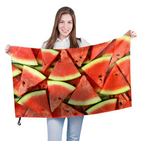 Флаг 3D с принтом Дольки арбуза в Петрозаводске, 100% полиэстер | плотность ткани — 95 г/м2, размер — 67 х 109 см. Принт наносится с одной стороны | арбуз | дольки арбуза | еда | фрукт | ягода