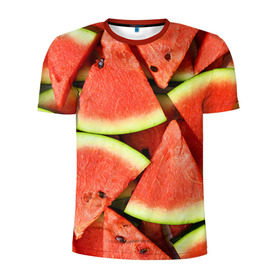 Мужская футболка 3D спортивная с принтом Дольки арбуза в Петрозаводске, 100% полиэстер с улучшенными характеристиками | приталенный силуэт, круглая горловина, широкие плечи, сужается к линии бедра | арбуз | дольки арбуза | еда | фрукт | ягода