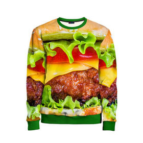 Детский свитшот 3D с принтом Гамбургер в Петрозаводске, 100% полиэстер | свободная посадка, прямой крой, мягкая тканевая резинка на рукавах и понизу свитшота | Тематика изображения на принте: бутерброд | гамбургер | еда | фастфуд | чизбургер