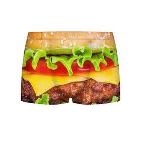 Мужские трусы 3D с принтом Гамбургер в Петрозаводске, 50% хлопок, 50% полиэстер | классическая посадка, на поясе мягкая тканевая резинка | Тематика изображения на принте: бутерброд | гамбургер | еда | фастфуд | чизбургер