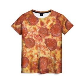 Женская футболка 3D с принтом Пицца в Петрозаводске, 100% полиэфир ( синтетическое хлопкоподобное полотно) | прямой крой, круглый вырез горловины, длина до линии бедер | pizza | еда | пицца | фастфуд