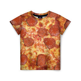 Детская футболка 3D с принтом Пицца в Петрозаводске, 100% гипоаллергенный полиэфир | прямой крой, круглый вырез горловины, длина до линии бедер, чуть спущенное плечо, ткань немного тянется | pizza | еда | пицца | фастфуд
